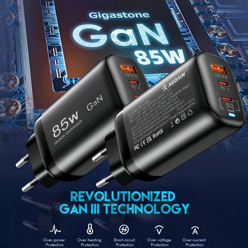 Real 85W GaN Type C Charger USB QC3.0 For Laptop Ipad PPS PD 65W Fast Charge For Samsung Xiaomi iPhone 6-16 Pro Max Mobile Phone