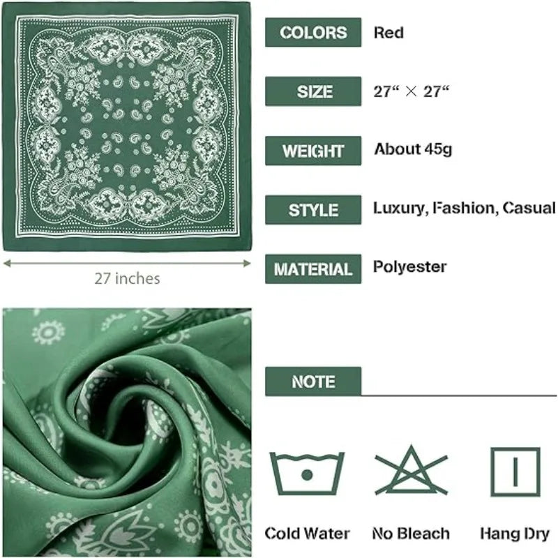 68cm Paisley Small Cashew Flower Scarf for Women Spring and Summer Thin Satin Square Scarf Retro Versatile Headscarf Shawl