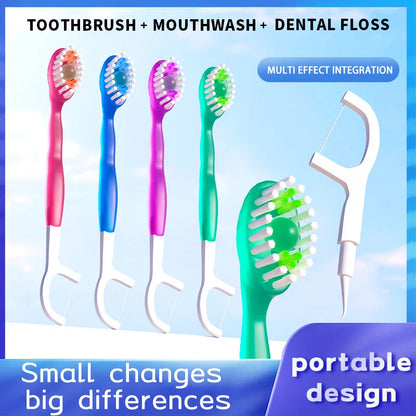 Portable 5-in-1 toothbrush dental floss 8/16pcs for oral cleaning, disposable toothbrush for adults on business trips