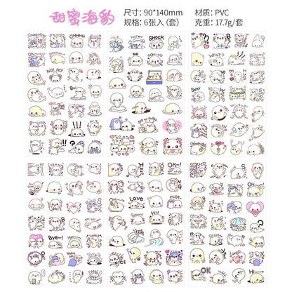 6Pieces/Set Transparent Pvc Waterproof Cartoon Sticker DIY Hand Account Decorative Stickers Kawaii Phone Cup Stickers