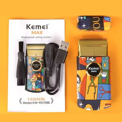 Kemei KM-RS7098 Rechargeable Electric Shaver Portable Single Blade Beard Trimmer Fashion Random Graffiti Shaving Machine