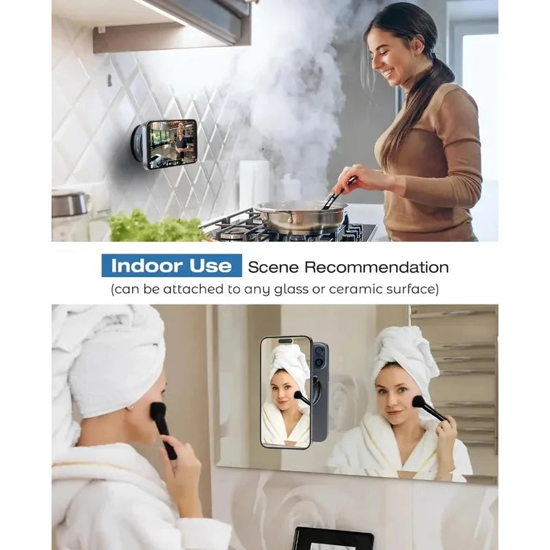 360°Adjustable Suction Cup Phone Mount Magnetic Car Phone Holder Vacuum Suction for Gym/Mirror/Smooth Surface For All Smartphone