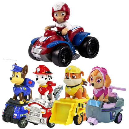 4PCS/SET Genuine Paw Patrol Vehicle Chase Skye Marshall Rubble Pull Back Cars Playset Action Figure Children Toys Birthday Gifts