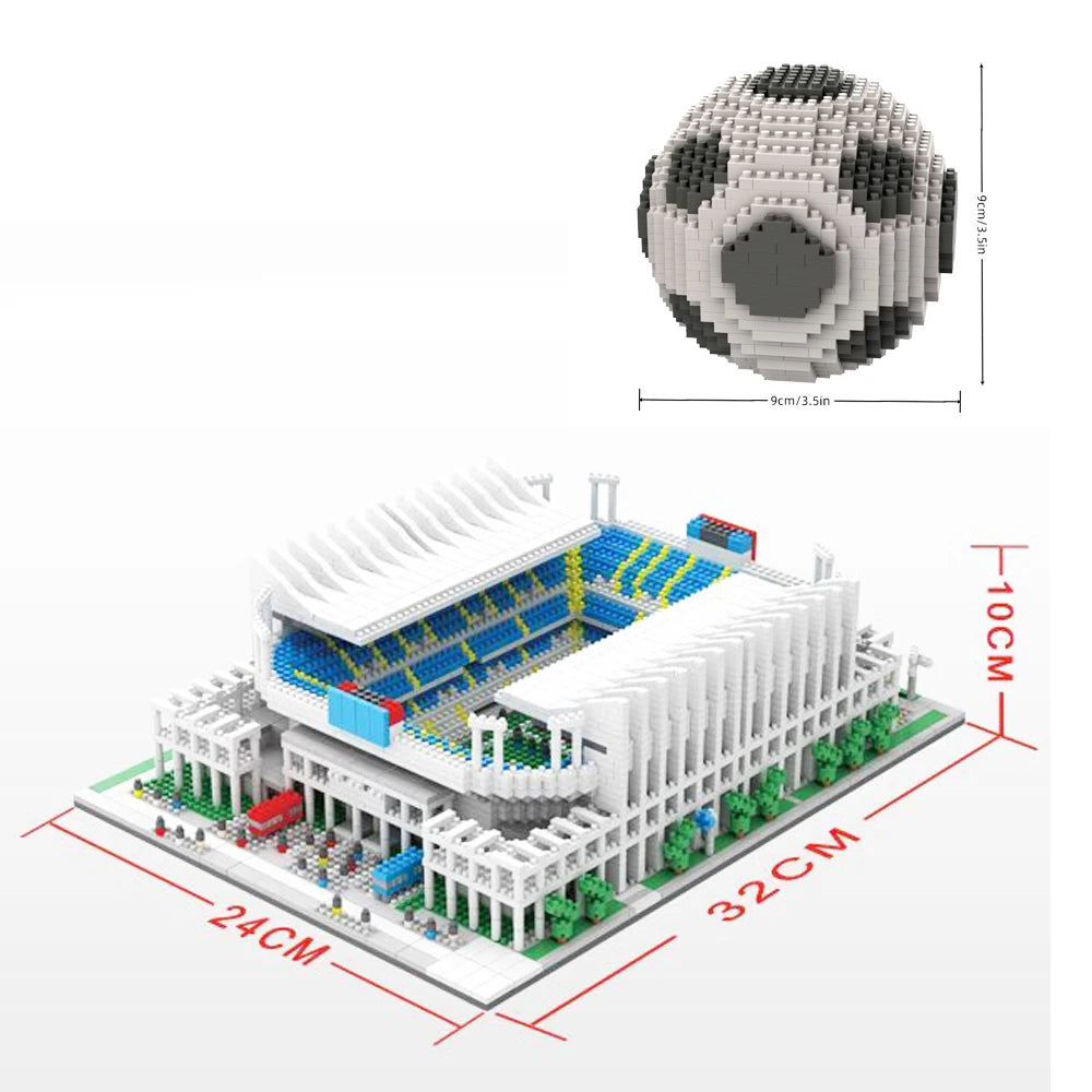 Knew Built Madrid Soccer Stadium with Soccer Ball Micro Blocks, Building Toys, Experience the Joy of Footballive, Good Deco Gift