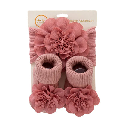 3Pcs/Set Lace Flower Baby Headbands Socks Cotton Non-slip Anklet 0-12M Stockings Wide Elastic Hairbands Infant Photogrphy Props