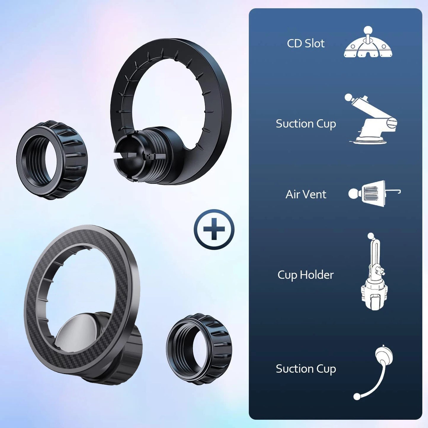 Magnetic Ring Phone Holder Mount 360° Adjustable - 17mm Ball Head Compatible iPhone 17-12 for Car Vent Dashboard Windshield