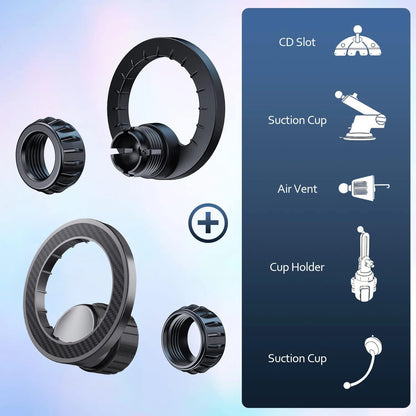 Magnetic Ring Phone Holder Mount 360° Adjustable - 17mm Ball Head Compatible iPhone 17-12 for Car Vent Dashboard Windshield