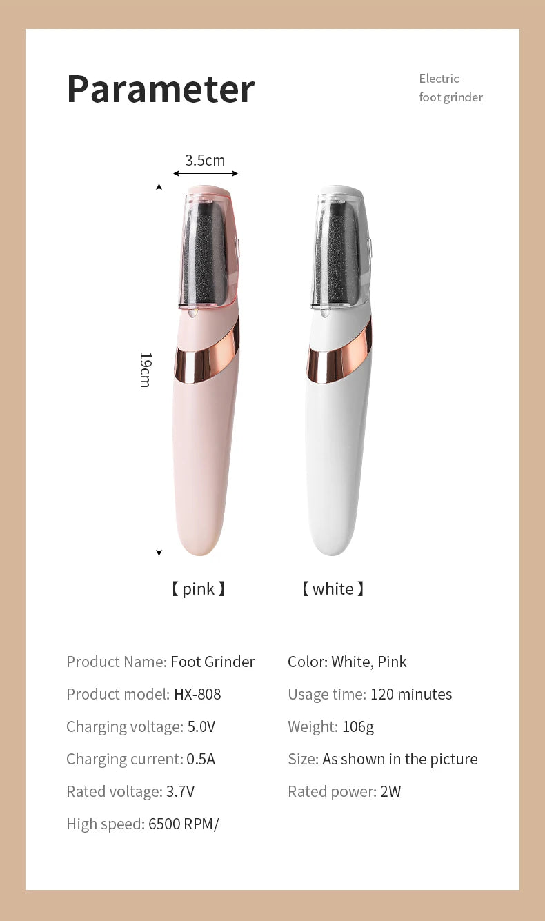 HOMEFISH Electric Foot Grinder Automatic Foot Callus Rubbing Pedicure Dead Skin Callus Remover for Foot Rechargeable Foot Beauty