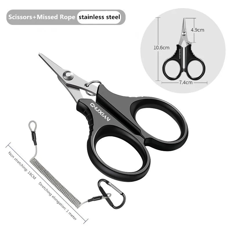 Titanium coated stainless steel fishing scissors pliers for cutting PE braided wire, carp outdoor fishing tool accessories