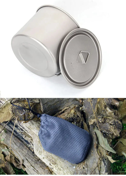 Tiartisan 350ml 750ml Tatinium Cup Hiking Tableware Fodable Handle Coffee Cups with lids Lightweight Frosted Cup Mugs