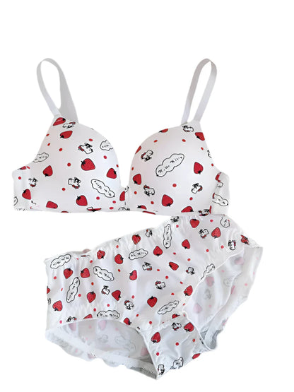 Hello Kitty Women’s Sexy Bra & Panty Set – No-Wire Push-Up Cartoon Lingerie, Breathable Gathered Underwear, Perfect Gift for Women