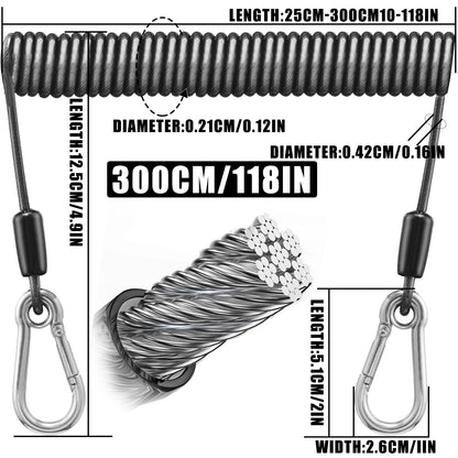 SAMOLLA Heavy-Duty Elastic Fishing Lanyard: Universal Stainless Steel Safety Rope, 1.5-3M Telescopic Secure Gear Tether