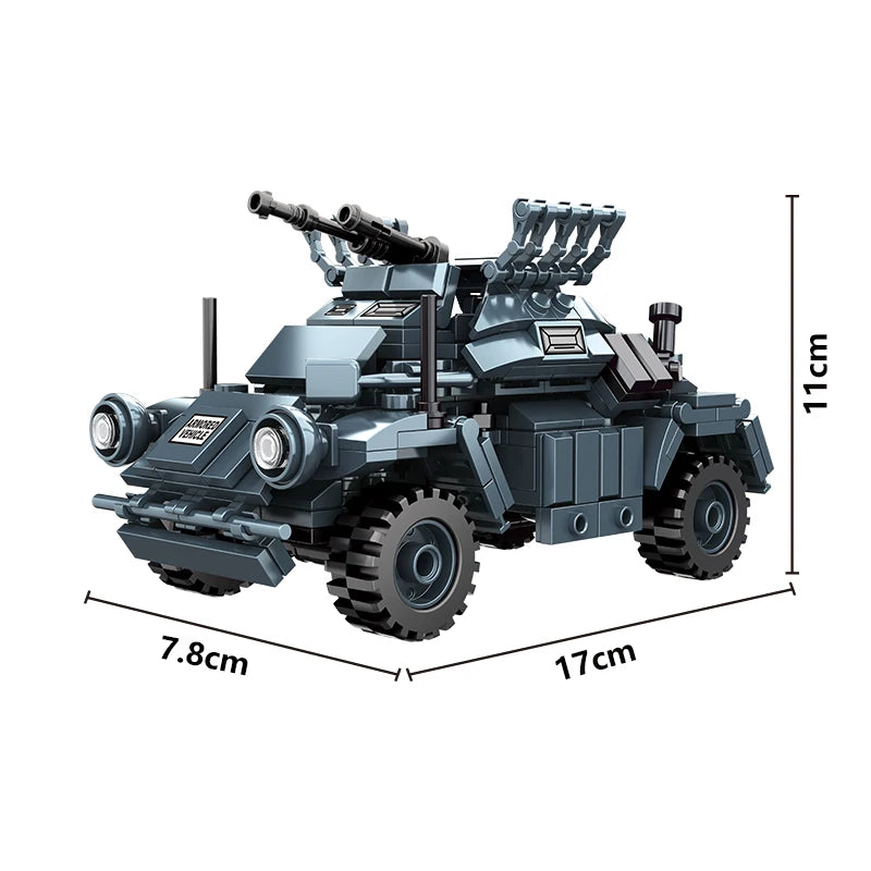 Military Army Soldiers World War Tank Armored Vehicle Model Assemble Building Blocks Bricks DIY Toys Gift