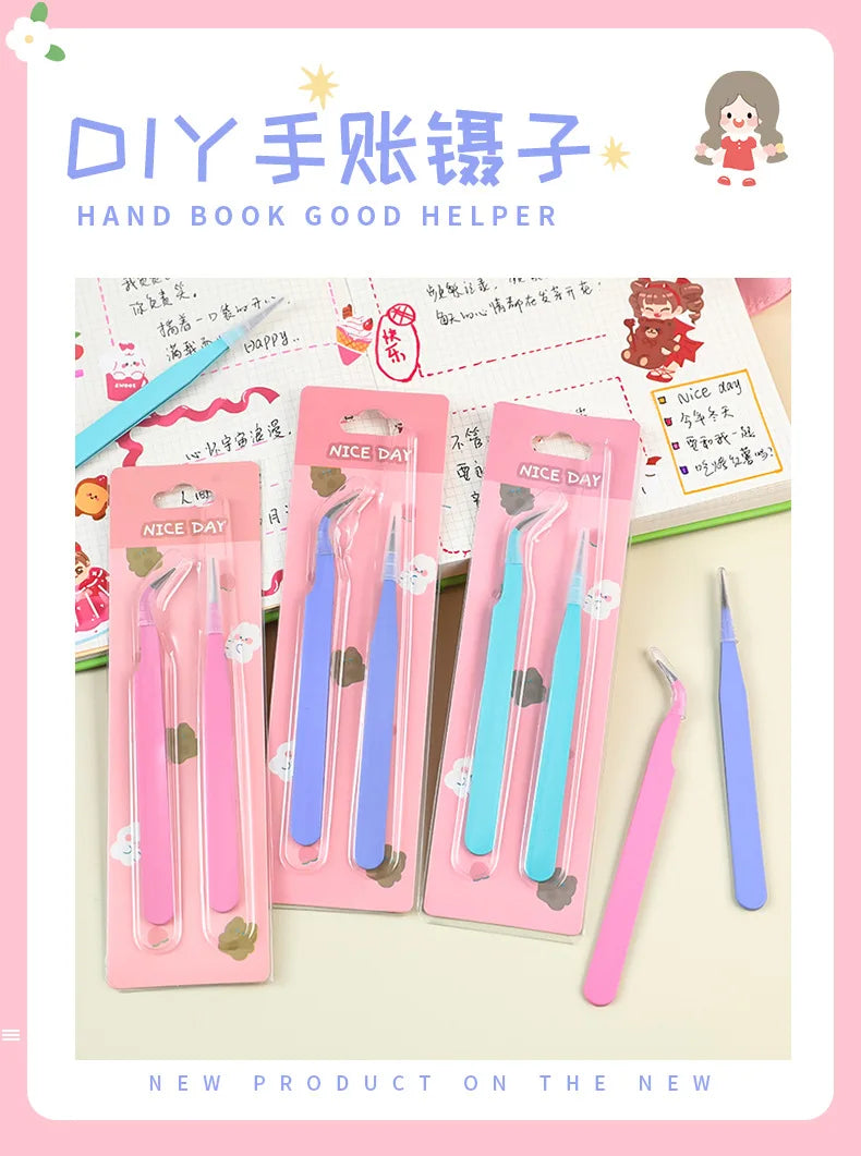 2pcs Tweezers Creative Macaroon Color Clip for DIY Decroative Journal Diary Scrapbook Sticker Tool Back To School Student Supply