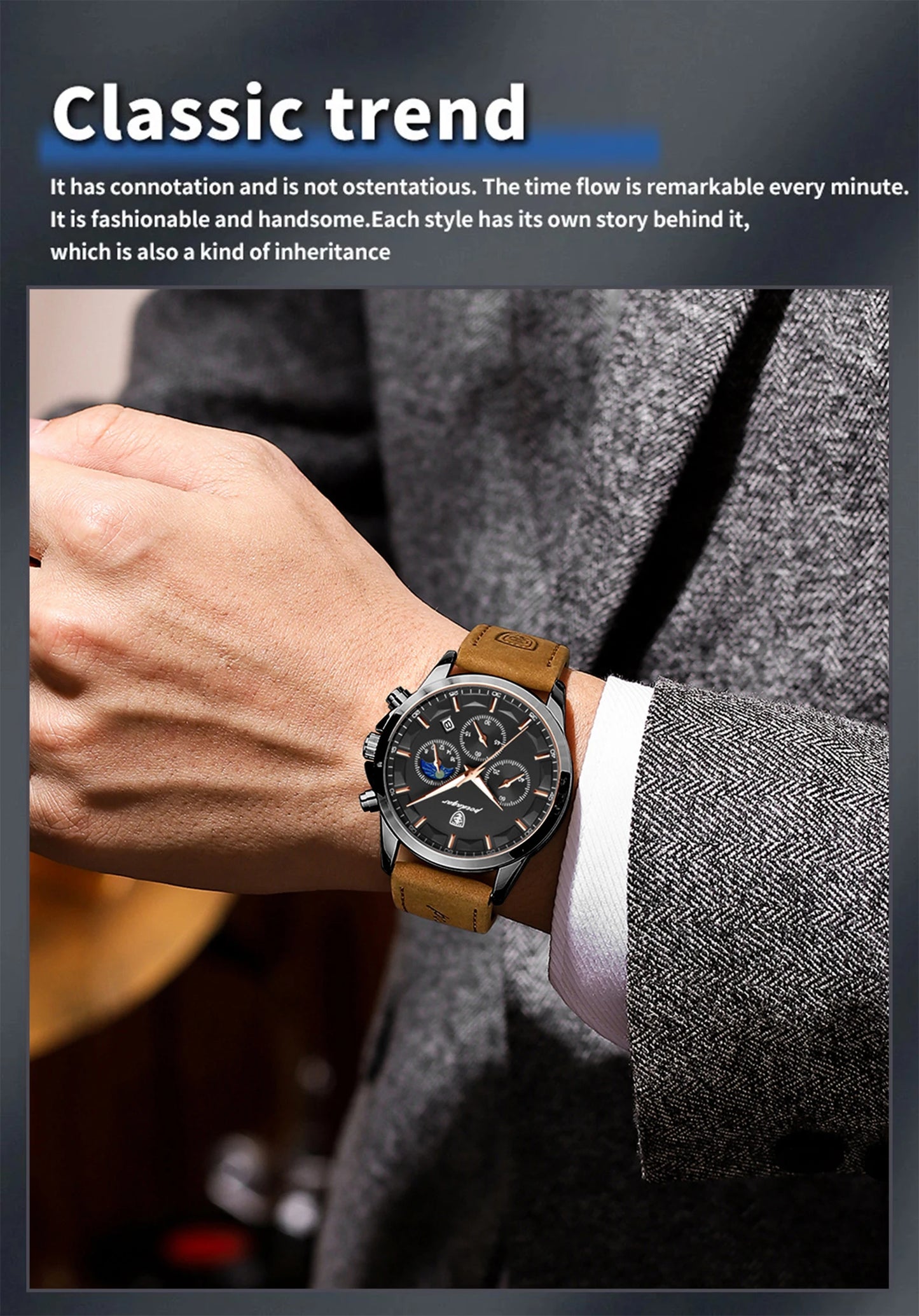POEDAGAR Original Military Men Clock Waterproof Luminous Leather Quartz Man Watch Chronograph Date Luxury Business Men's Watches