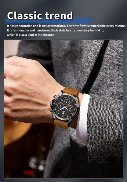 POEDAGAR Original Military Men Clock Waterproof Luminous Leather Quartz Man Watch Chronograph Date Luxury Business Men's Watches