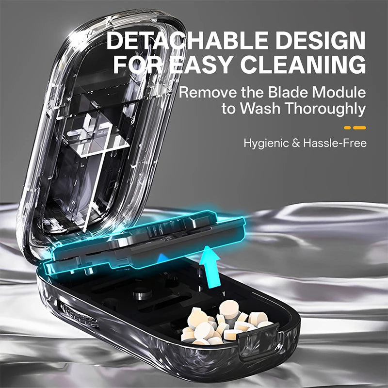 Pill Cutter & Storage Box – Quartering 1/2/1/31/4 Splitter, Portable Dustproof Tablet Divider Organizer with Crusher