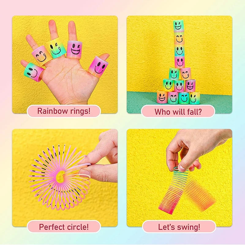 12/24 Rainbow Magic Springs Circle Toys Kids Birthday Party Favors Guests Giveaway Small Gifts Pinata Fillers Flexible Funny Toy