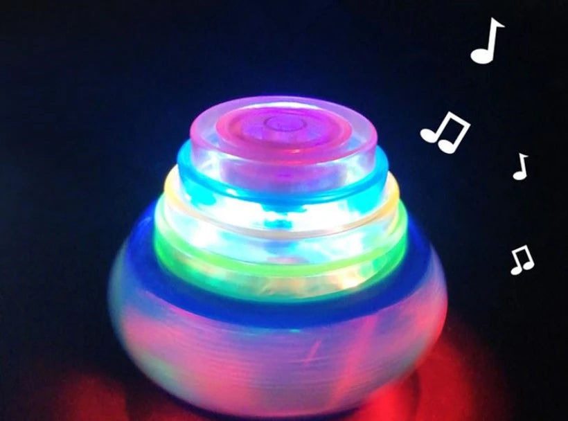 1 Pc Cartoon Spinning Top Football Submarine PVC Model LED Flashing Light Music Launcher Night Glow Kid Gift Toy