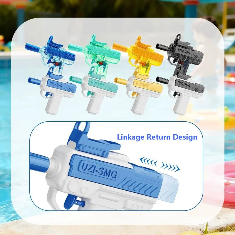 Transparent UZI Water Gun Manual High Pressure Auto Slide Bore Water Blaster Summer Beach Pool Fight Toy Gifts for Kids Adults