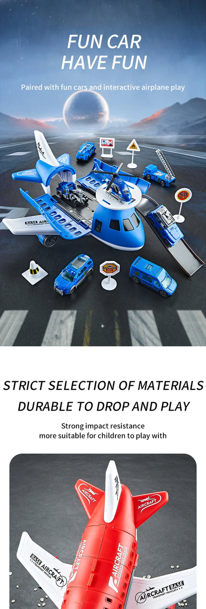 Children's Airplane Car Toy, Inertial Airplane Model, Equipped with 6 Road Signs Random 3 Cars 1 Helicopter, Christmas Gift
