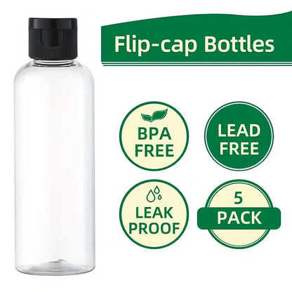 5PCS 30/50/100ML Refillable Empty Plastic Transparent Bottle with Flip Cap Portable Squeeze Shampoo Conditioner Travel Bottles