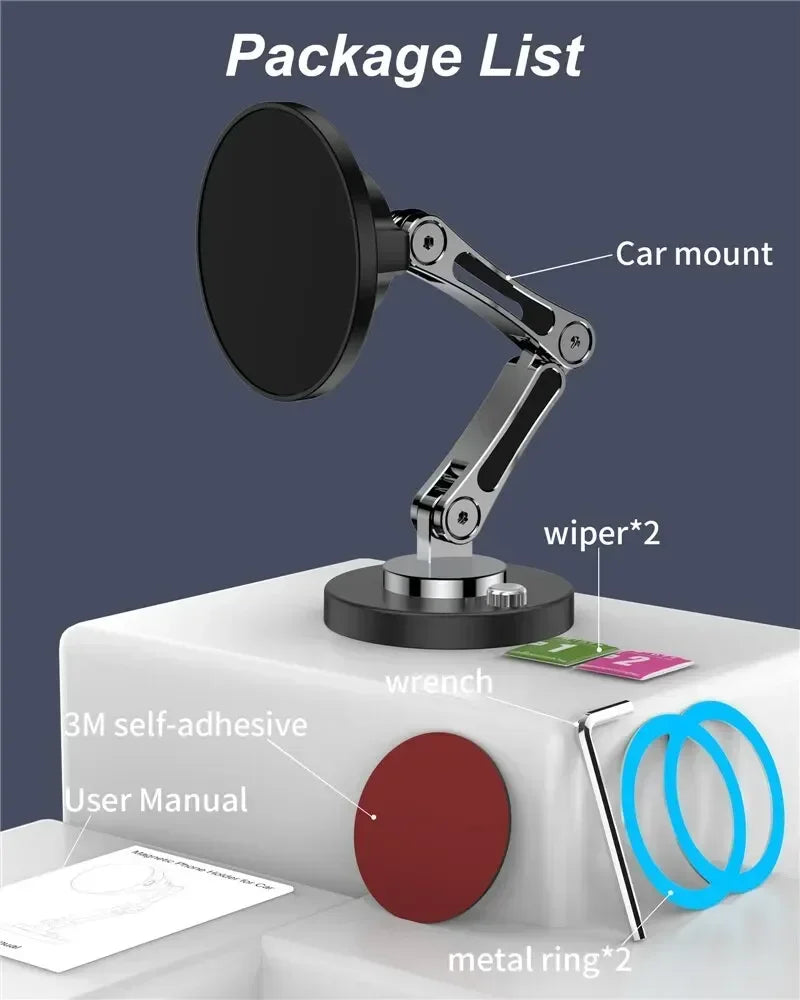 Foldable Universal Car Magnetic Holder Dashborad Alloy Magnetic Car Mount Smartphone Mobile Bracket For iPhone15 Samsung Xiaomi
