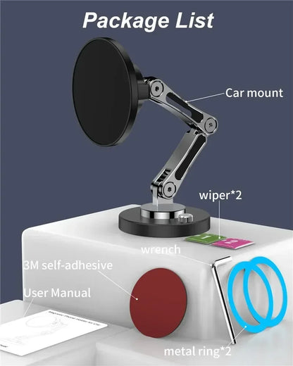 Foldable Universal Car Magnetic Holder Dashborad Alloy Magnetic Car Mount Smartphone Mobile Bracket For iPhone15 Samsung Xiaomi