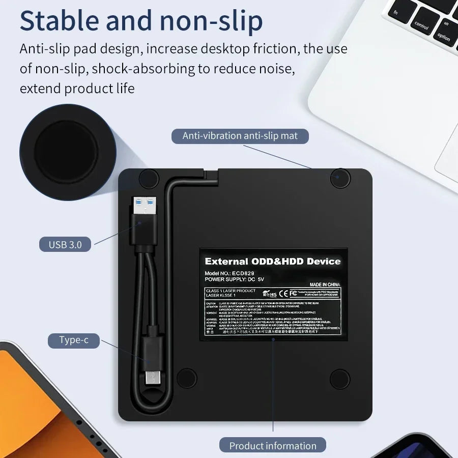 2-in-1 USB3.0 Type-C External DVD RW CD Writer Drive Burner Reader Player CD-ROM DVD-ROM Optical Drives For Laptop Desktop PC