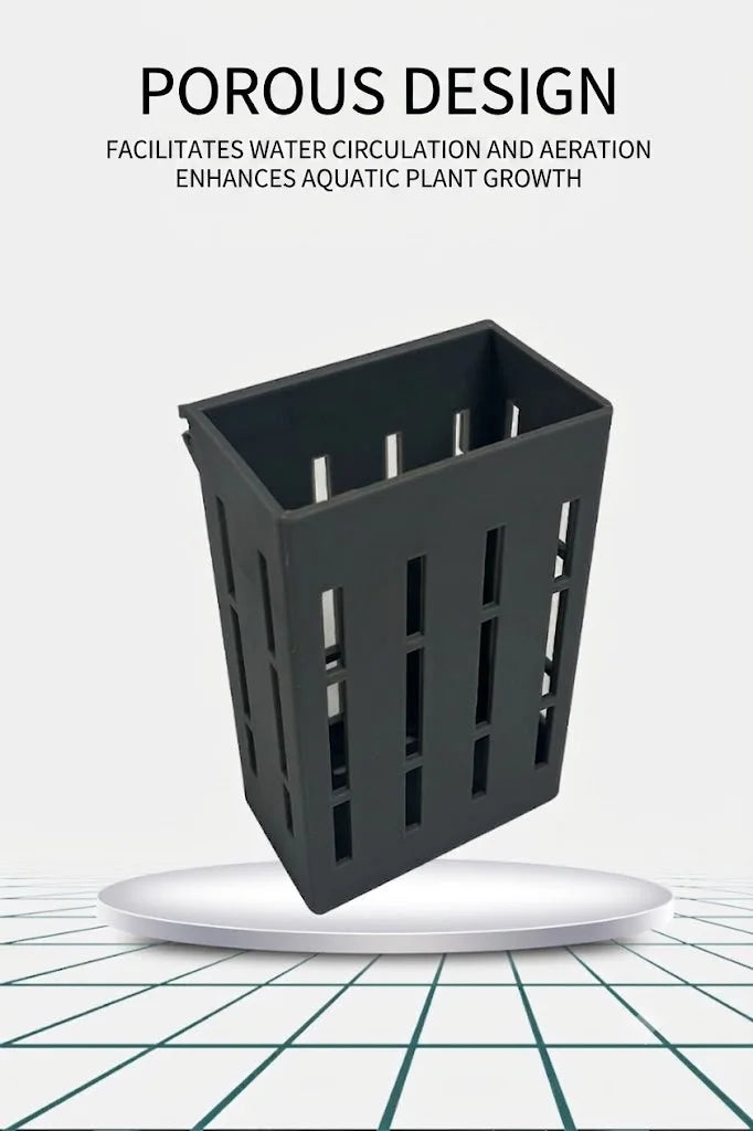 A black plant support with clips for holding aquatic plants in fish tanks