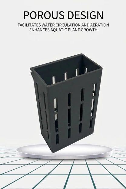 A black plant support with clips for holding aquatic plants in fish tanks