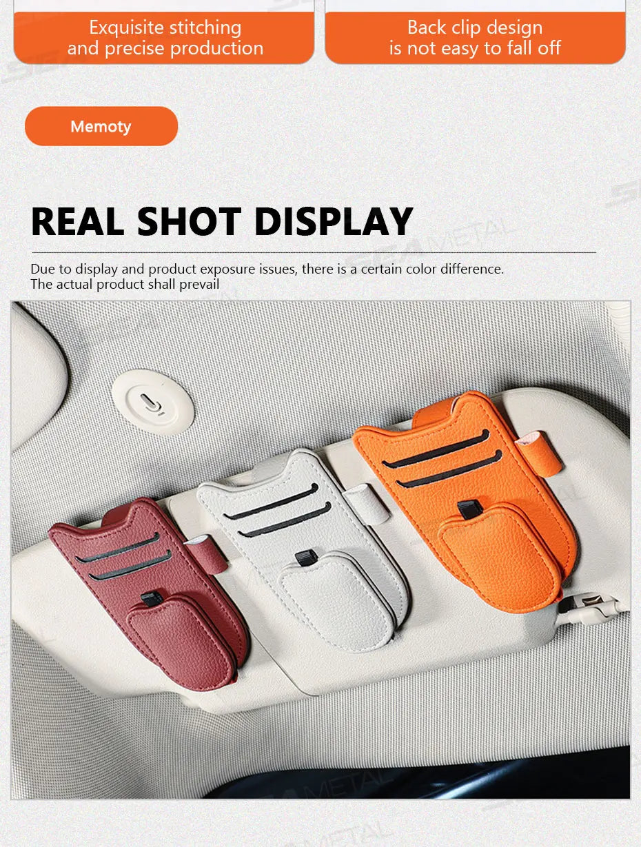 Car Sun Visor Glasses Holder Magnetic Eyeglasses Hanger Clip Luxury Leatherette Car Sunglasses Holder Mount Universal
