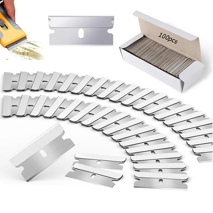 100Pcs Razor Scraper Blades Car Sticker Remover Window Glass Paint Scraper Cleaning Tool Steel Non Scratch Replacement Blades