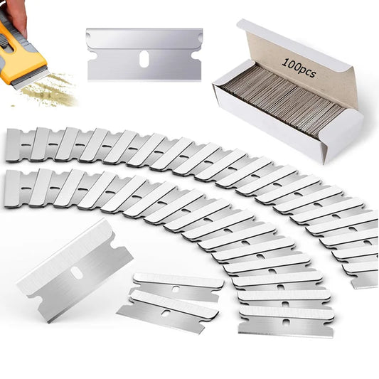 100Pcs Razor Scraper Blades Car Sticker Remover Window Glass Paint Scraper Cleaning Tool Steel Non Scratch Replacement Blades
