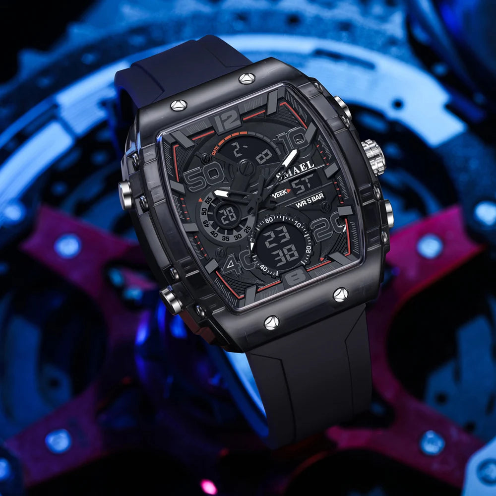 SMAEL 8109 Digital Watch Men Outdoor Sport 5ATM Waterproof LCD Electronic Male Quartz Watches for Men's Chronograph Wristwatch