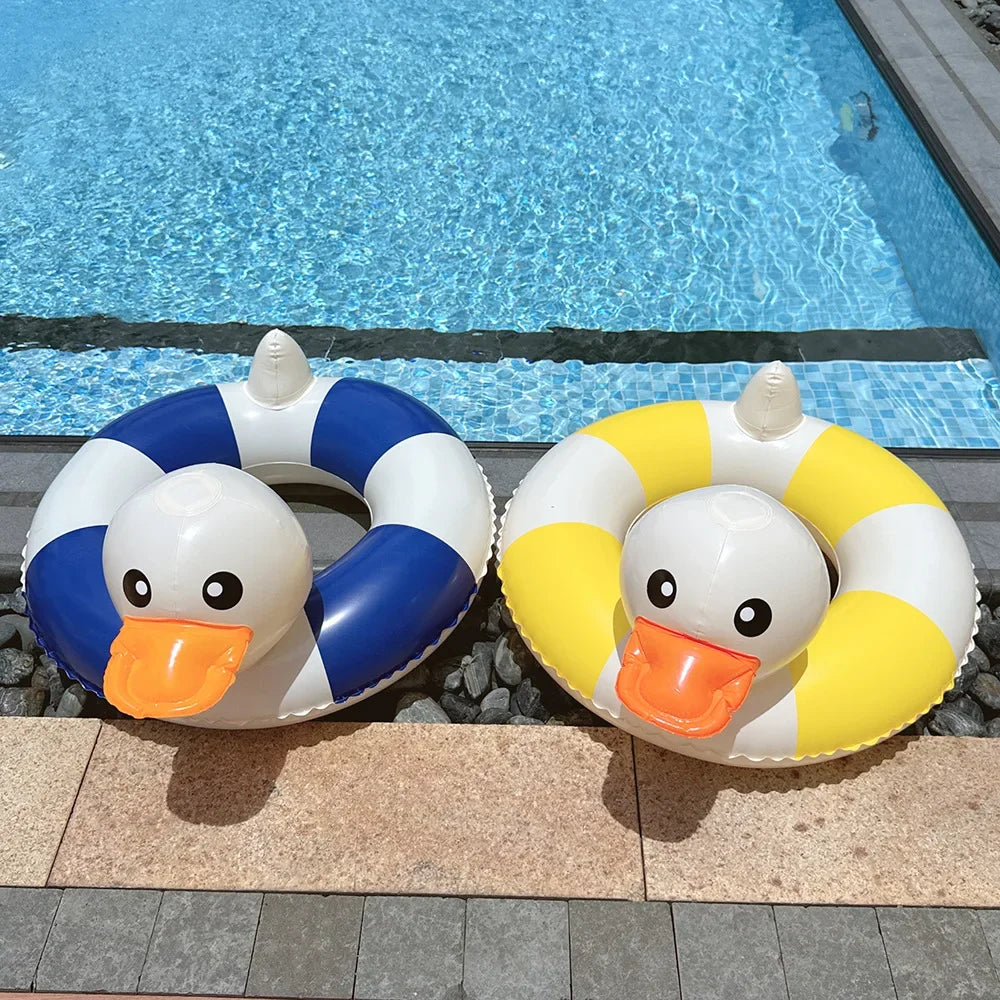 Striped Duck Baby Inflatable Toys Cartoon PVC Thickened Swimming Ring Summer Pool Beach Inflatable Floating Water Toys