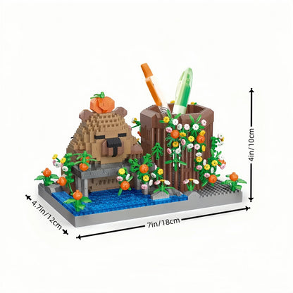 KNEW BUILT DIY Capybara Pen Holder Micro Mini Building Block Toy-Perfect for Students,Easy Assemble,Ideal Holiday Gift for Kids