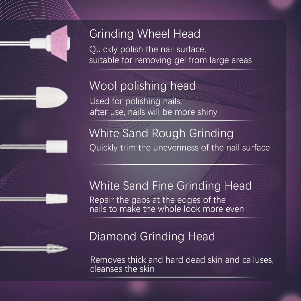 YIKOOLIN 5 in 1 Electric Nail Polish Drill Machine USB Charge Portable Manicure Set  Exfoliation and Polishing for Nail Salon