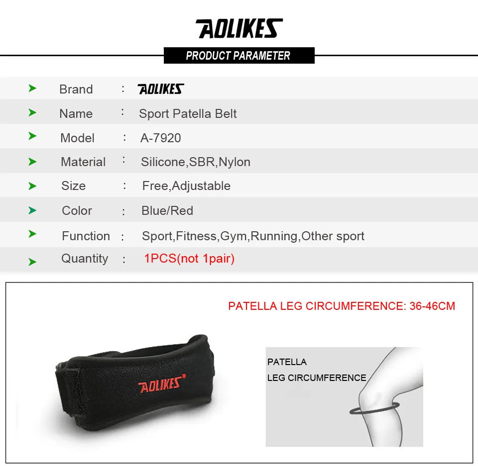 AOLIKES 1PCS Knee Braces for Knee Pain,Patella Knee Support Strap,Adjustable Patellar Tendon Stabilizer Band for Basketball