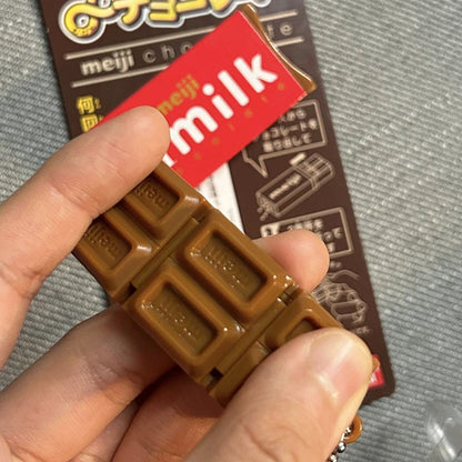 Hot Japanese Style Simulated Meiji Chocolate Fidget Toy Bendable Snap Stress Relief Keychain Pendant Creative Gift S