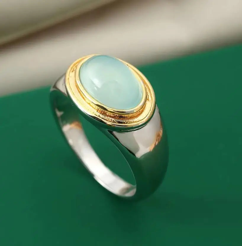 Fashion Sliver Color Green Color Oval Zircon Simple Rings For Women Birthday Gift Accessories Custom Jewelry