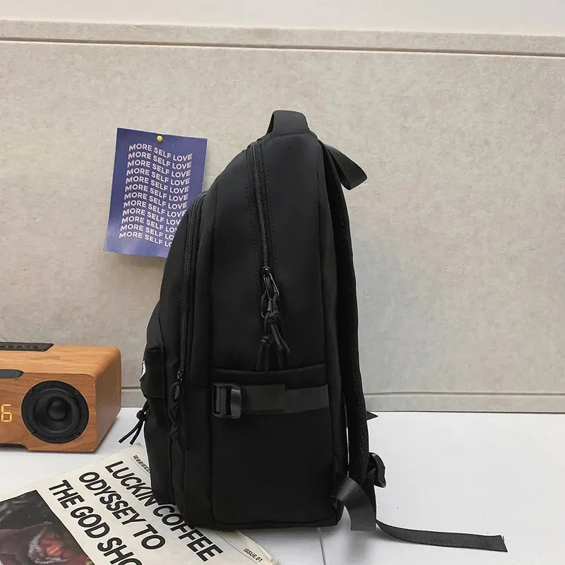 Large Capacity Solid Color Student Backpack Junior and High School Simple Black Travel Backpack