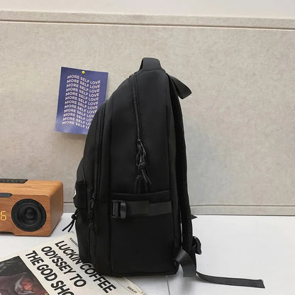 Large Capacity Solid Color Student Backpack Junior and High School Simple Black Travel Backpack