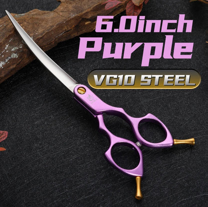 Fenice Professional JP440C&VG10 Colorful 6.0 6.5 Inch Curved Grooming Scissors Pet Scissor for Dogs Cats