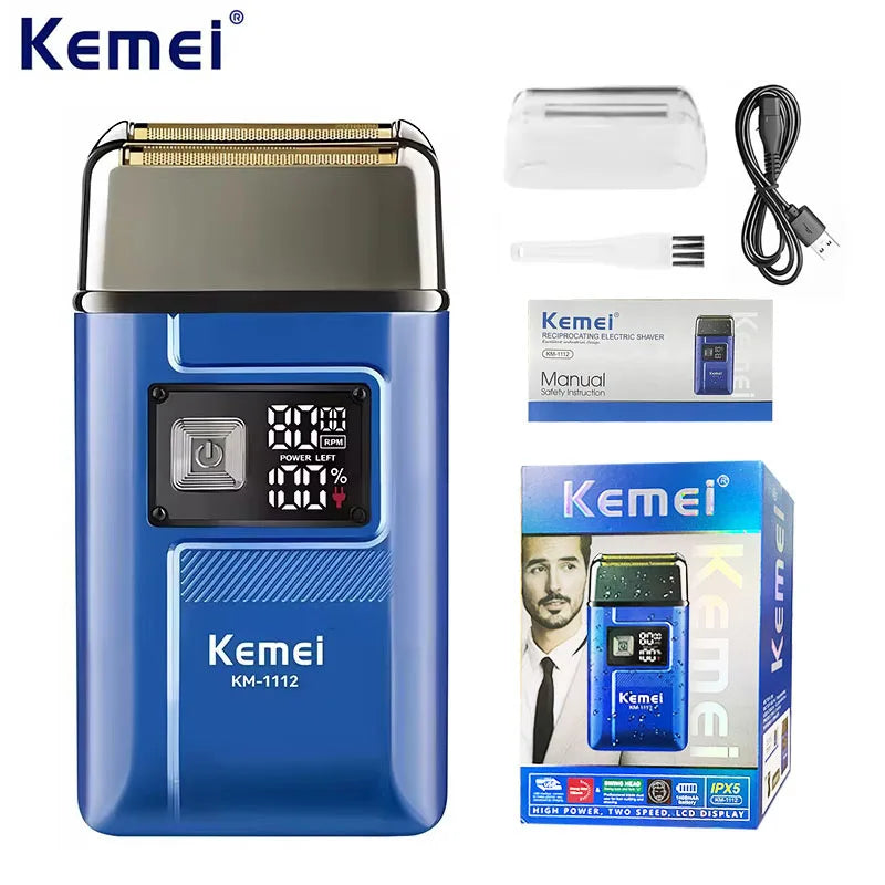 Kemei KM-1112 USB Charging IPX5 Waterproof Shaver 2 In1 Men's Rechargeable Electric Beard Razor Floating Forward Shaving Machine