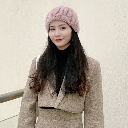Women Handmade Stretch 100% Real Rabbit Fur Scarf Knit Genuine Rex Rabbit Fur Headbands Girls Natural Rabbit Fur Ring Scarves