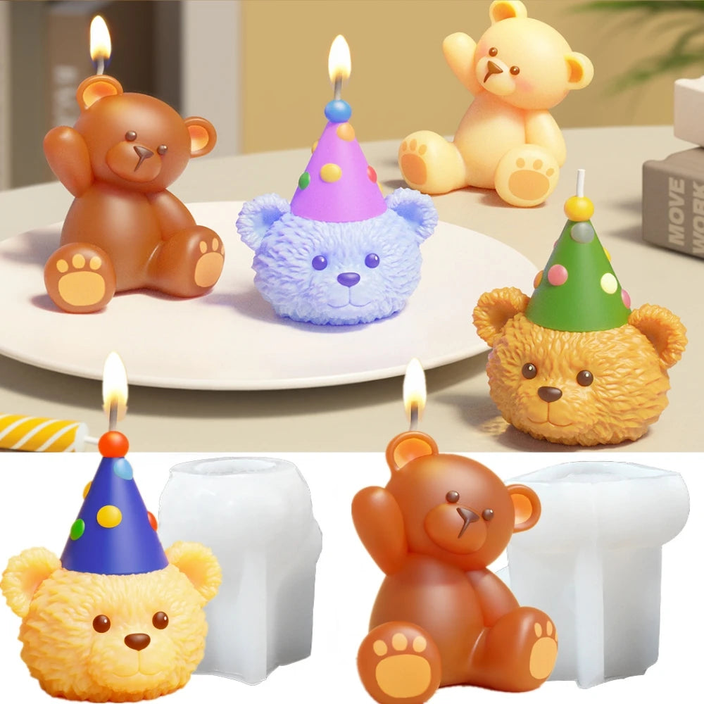 3D Cute Bear Resin Mold for Candle Soap Making Silicone Fondant Chocolate Candy Molds for Cake Decor DIY Art Crafts Gifts Mould