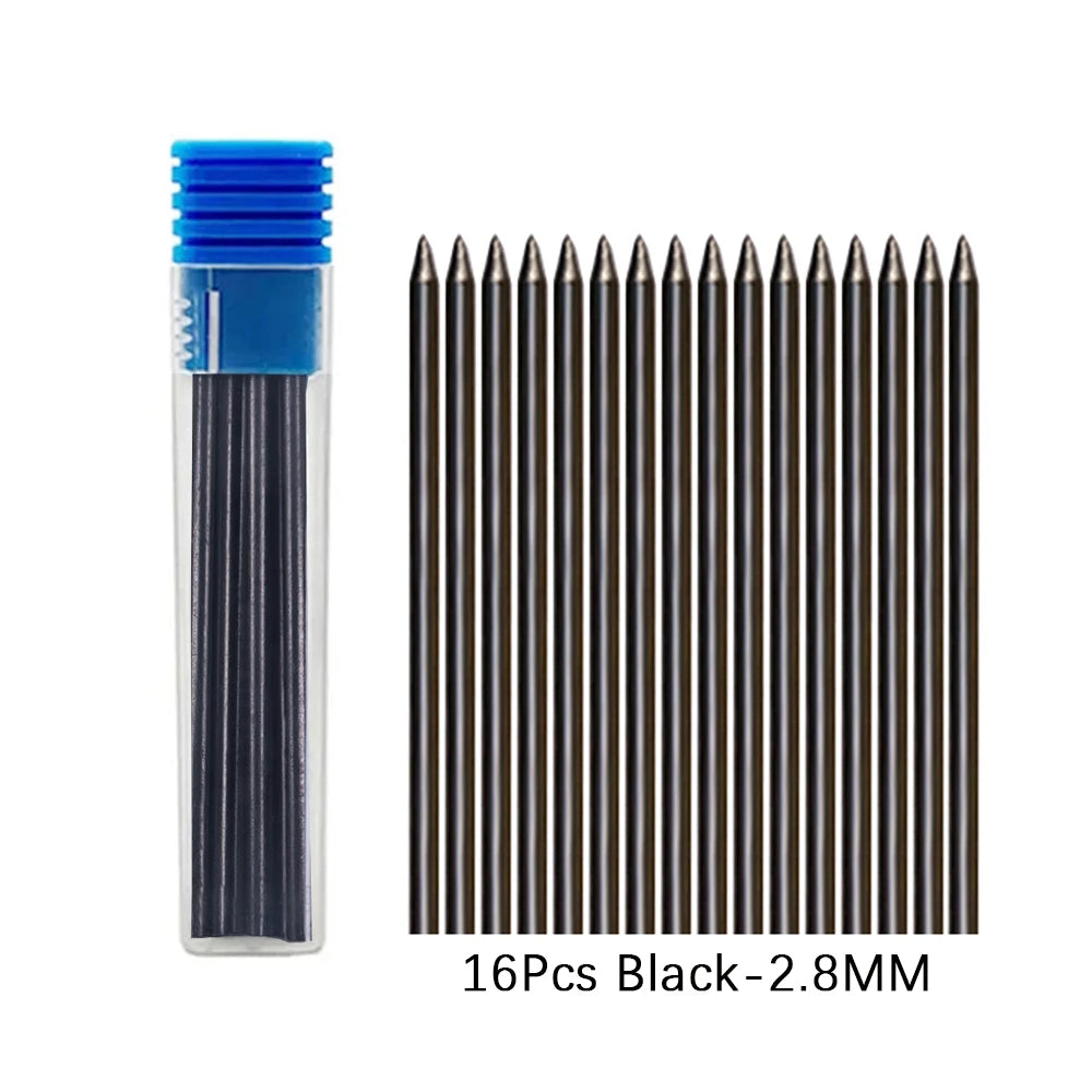 Solid Carpenter Pencils Set with 16Refills, 2.8mm Deep Hole Mechanical Pencil Marker Construction Pencils Woodworking Drafting