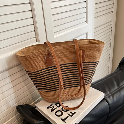 Straw bag bag women's summer inswind 2024 new beach seaside outdoor travel vacation large capacity shoulder bag
