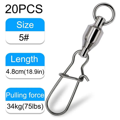 GOBAIT 20PCS Swivel Snap Connector Pin Ball Bearing Rolling Ring Buckle Kit Pesca Lure Line Connect Cross Lock Fishing Tools